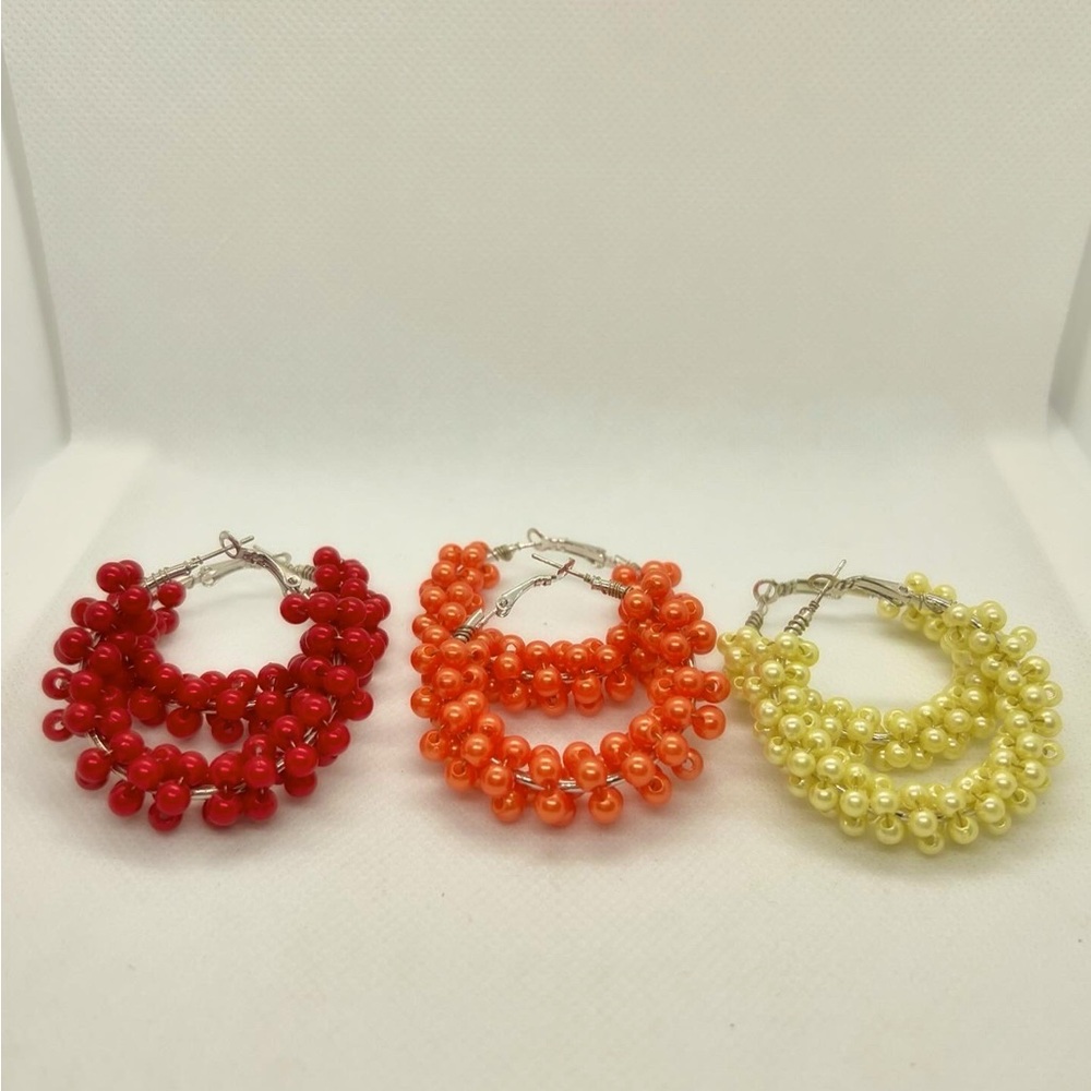 Handcrafted Faux Pearl Hoop Earrings - Various Colors available